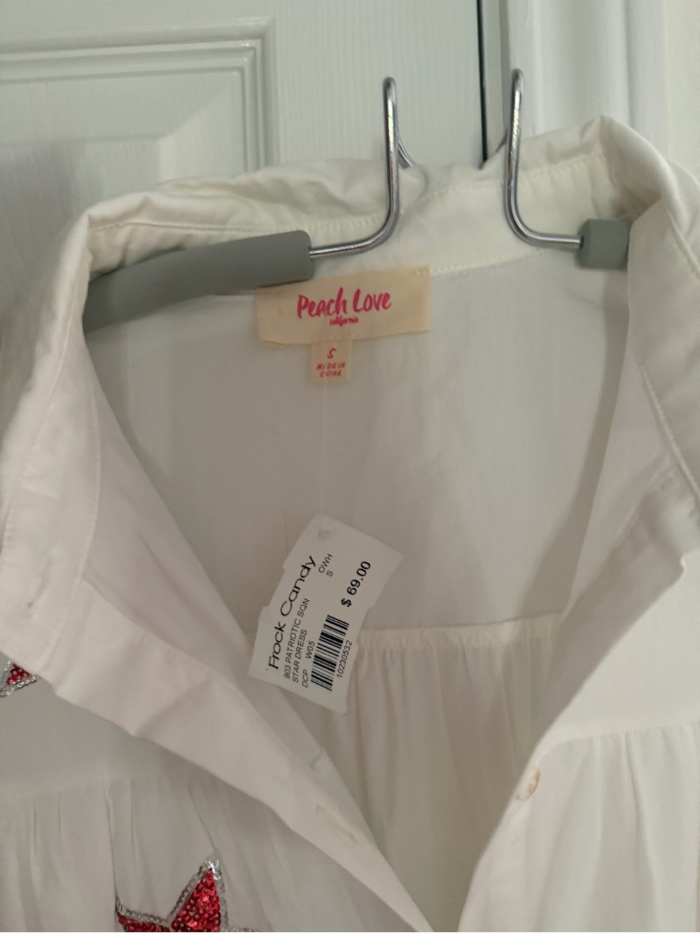 Peach Love California White Dress with Red & Blue Stars - Picture 4 of 4